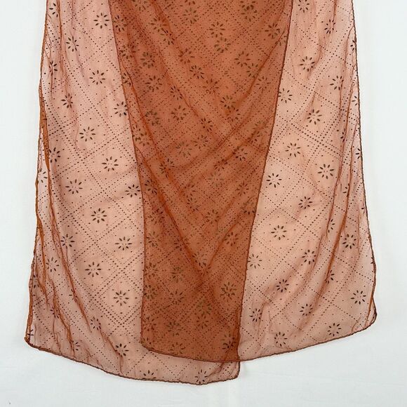 Women Floral Orange Sheer Rectangular Scarf 66” - Picture 4 of 7